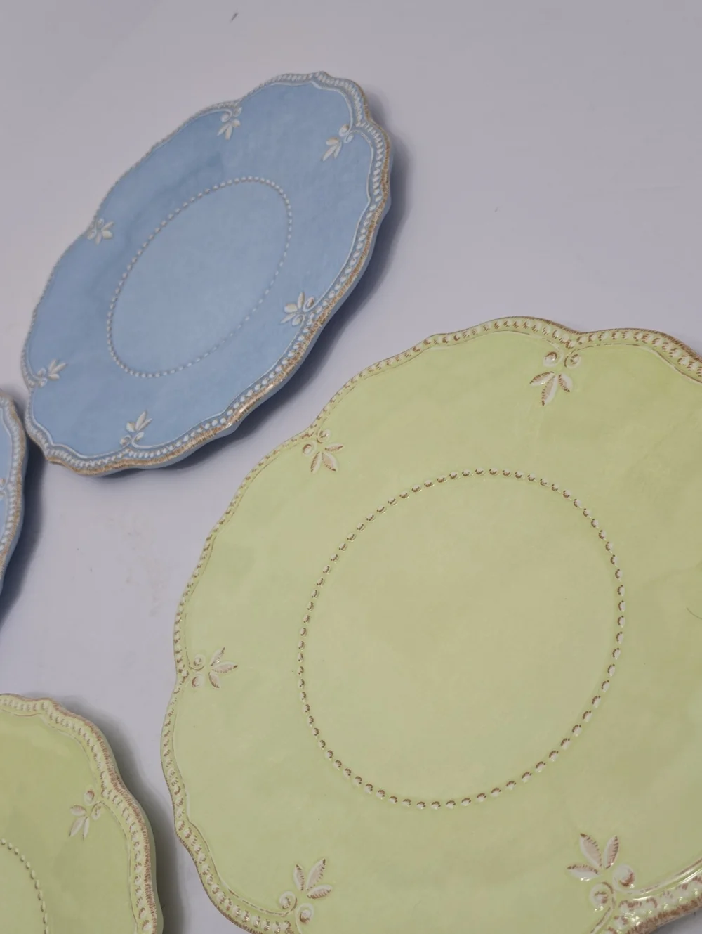 Lenox Set Of 4 French Perle Melamine Dinner Plates Blue Green Raised Beaded